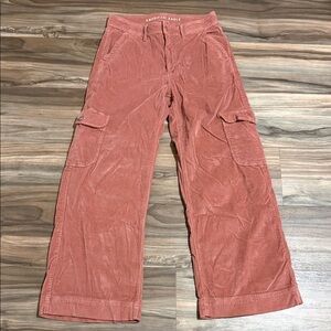 American Eagle Pants Womens 6 Short Super HR Baggy Wide Leg Pink Corduroy Cargo